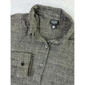 Eileen Fisher Button Front Long Sleeve Shirt Top Women's Petite M Linen Blend